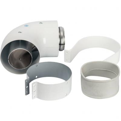 Элемент дымохода Stout DN60/100 адаптер для котла угловой 90° коаксиальный (совместимый с Vaillant, Protherm NEW)(с логотипом)