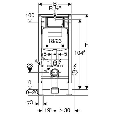 Рамная инсталляция Geberit Duofix для подвесного унитаза, 112 см, Delta 12 см, смывная клавиша Delta21 458.124.21.1 с кнопкой