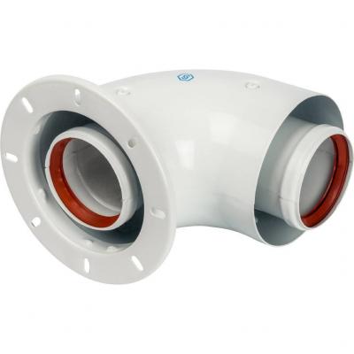 Элемент дымохода Stout DN60/100 адаптер для котла угловой 90° коаксиальный (совместимый с Bosch, Buderus)(с логотипом)