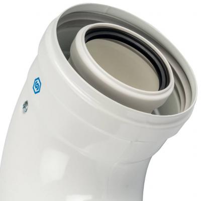 Элемент дымохода Stout конденсац. адаптер 90° DN60/100 м/п PP-FE c хомутом (совместим. с Vaillant, Ariston)