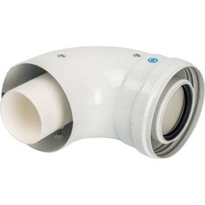 Элемент дымохода Stout конденсац. адаптер 90° DN60/100 м/п PP-FE c хомутом (совместим. с Vaillant, Ariston)