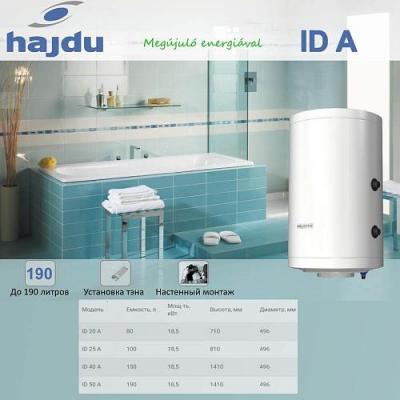 Бойлер HAJDU ID 25 A Е, 100 литров (18,5 кВт) настен косв нагрев (смонтирован ТЭН 2,4 кВт)