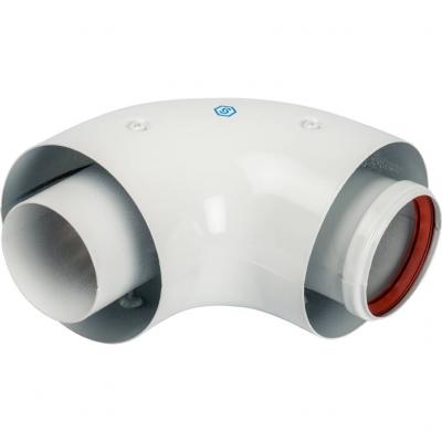 Элемент дымохода Stout отвод коаксиальный 90° DN60/100, п/м уплотнения и хомут в комплекте (с логотипом)