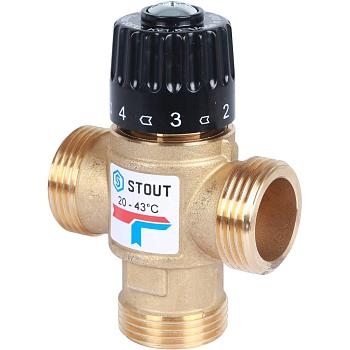 Термостатический смесительный клапан для систем отопления и ГВС. G 1” M, 20-43°С KV 1,6 м3/ч Stout SVM-0120-164325